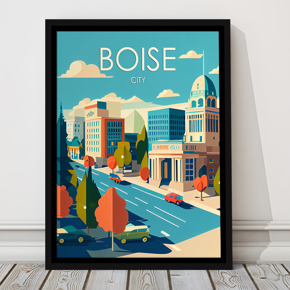 Boise City Retro Art Print, Boise City City Wall Art, Floating Framed Canvas Print, Framed Picture, Painting Canvas