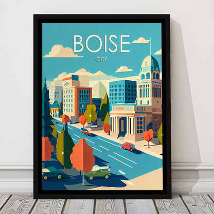 Boise City Retro Art Print, Boise City City Wall Art, Floating Framed Canvas Print, Framed Picture, Painting Canvas