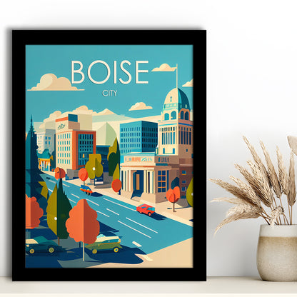 Boise City Retro Art Print, Boise City City Wall Art, Framed Art Print, Picture Framed, Painting Art