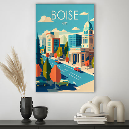 Boise City Retro Art Print, Boise City City Wall Art, Canvas Print, Painting Canvas, Living Room Decor