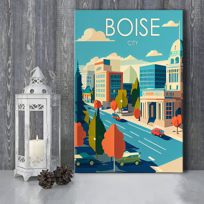 Boise City Retro Art Print, Boise City City Wall Art, Canvas Print, Painting Canvas, Living Room Decor