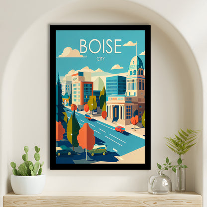 Boise City Retro Art Print, Boise City City Wall Art, Framed Art Print, Picture Framed, Painting Art