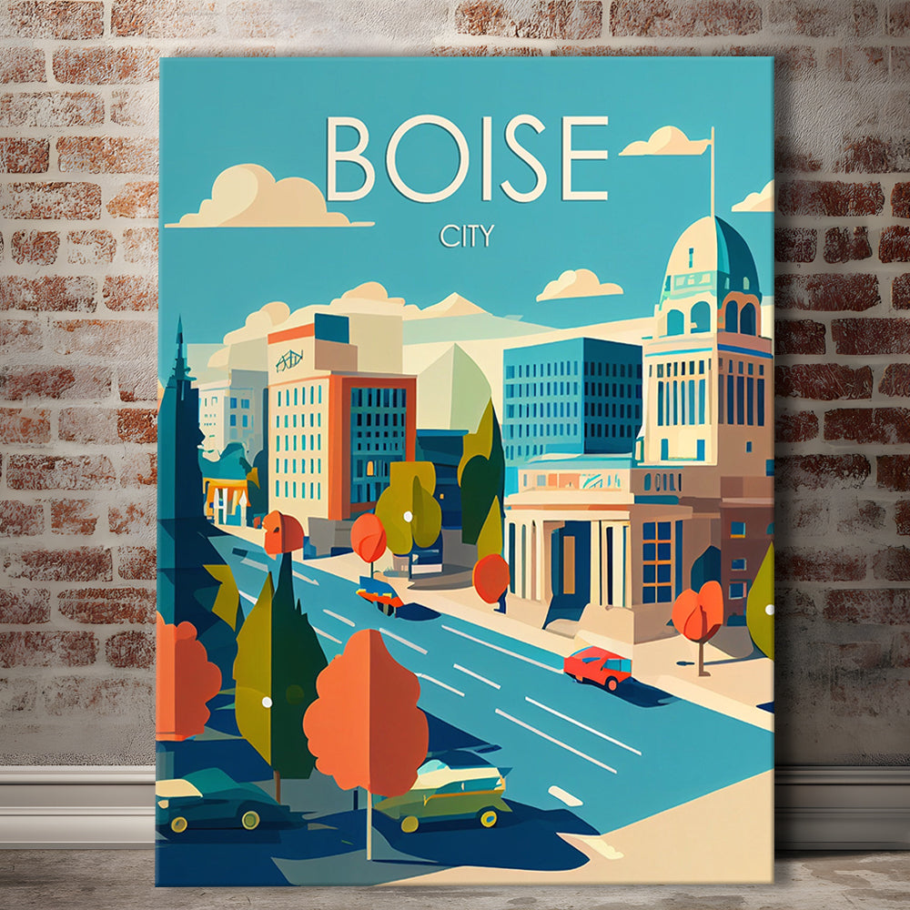 Boise City Retro Art Print, Boise City City Wall Art, Canvas Print, Painting Canvas, Living Room Decor