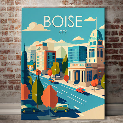 Boise City Retro Art Print, Boise City City Wall Art, Canvas Print, Painting Canvas, Living Room Decor