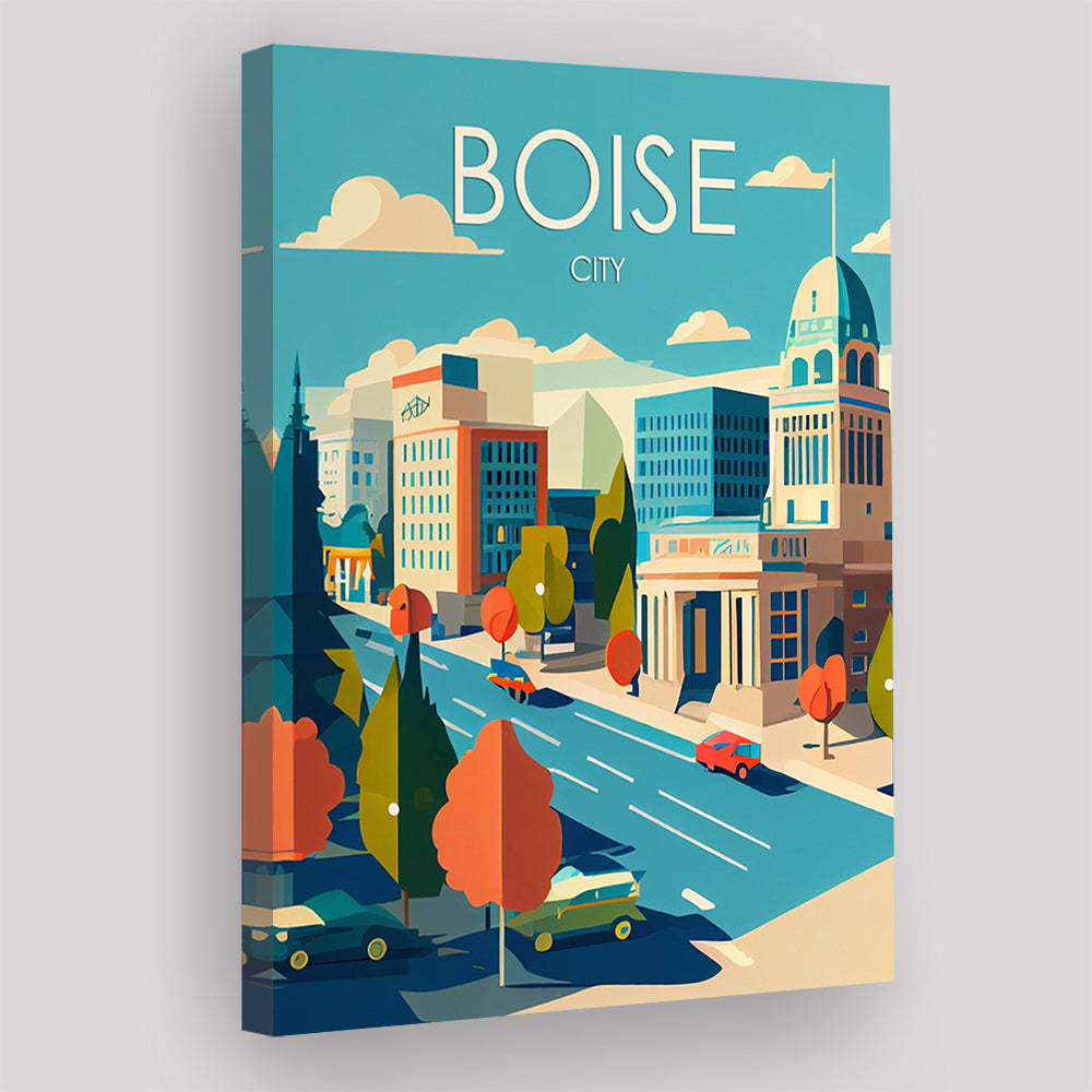 Boise City Retro Art Print, Boise City City Wall Art, Canvas Print, Painting Canvas, Living Room Decor