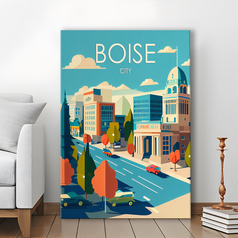 Boise City Retro Art Print, Boise City City Wall Art, Canvas Print, Painting Canvas, Living Room Decor