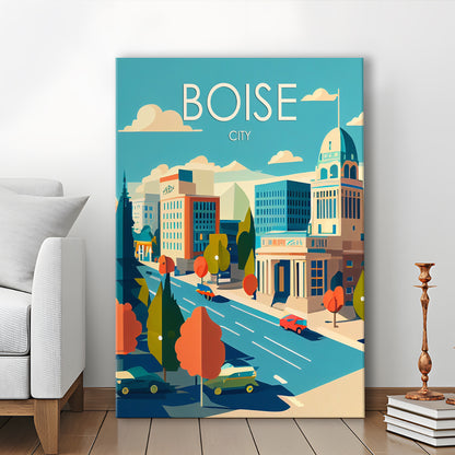 Boise City Retro Art Print, Boise City City Wall Art, Canvas Print, Painting Canvas, Living Room Decor