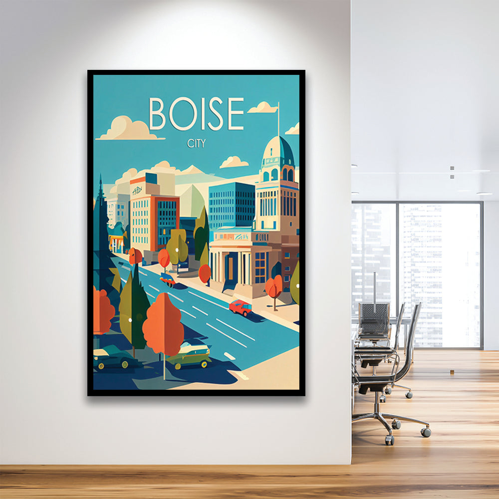 Boise City Retro Art Print, Boise City City Wall Art, Framed Art Print, Picture Framed, Painting Art