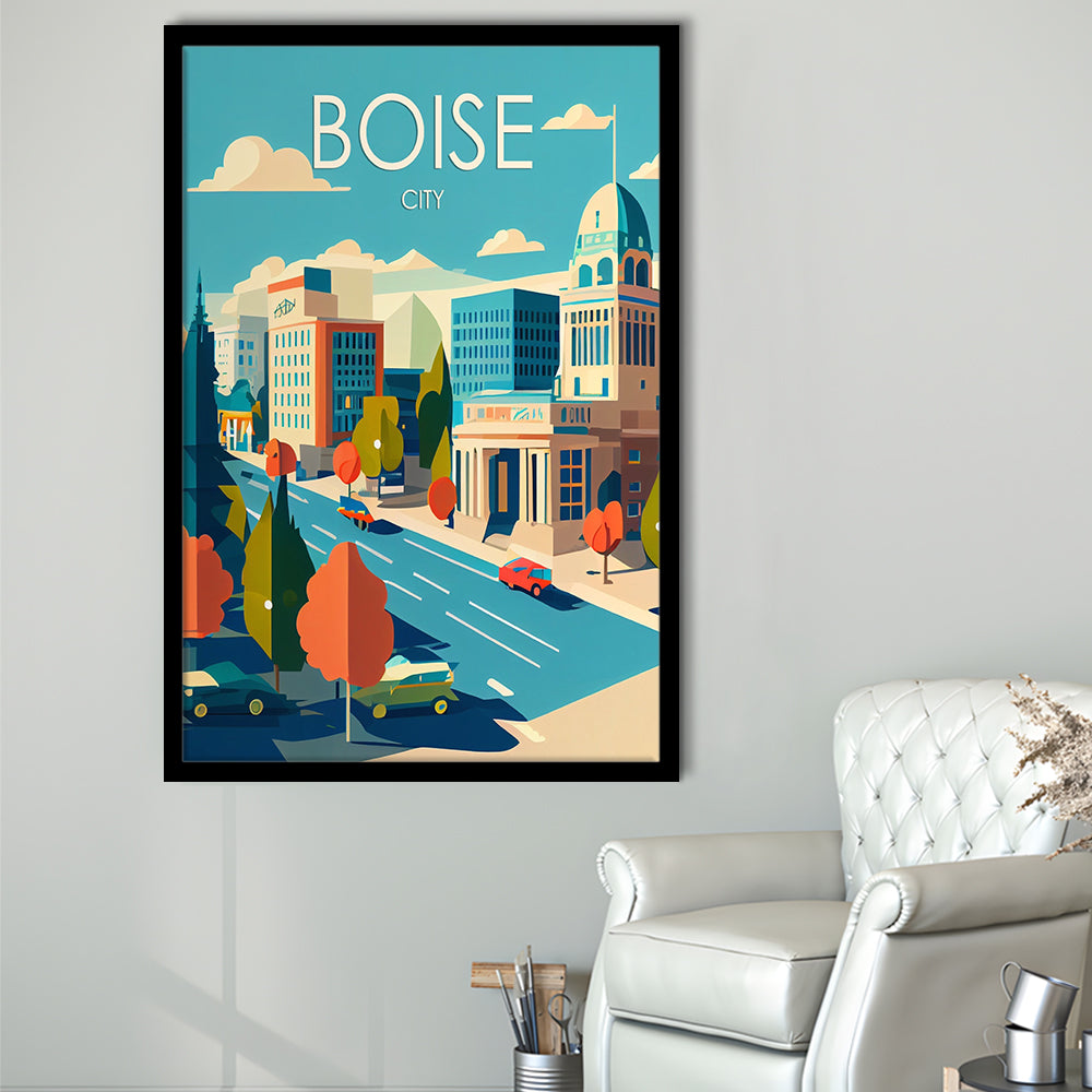 Boise City Retro Art Print, Boise City City Wall Art, Framed Art Print, Picture Framed, Painting Art