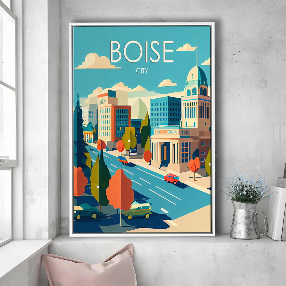 Boise City Retro Art Print, Boise City City Wall Art, Floating Framed Canvas Print, Framed Picture, Painting Canvas