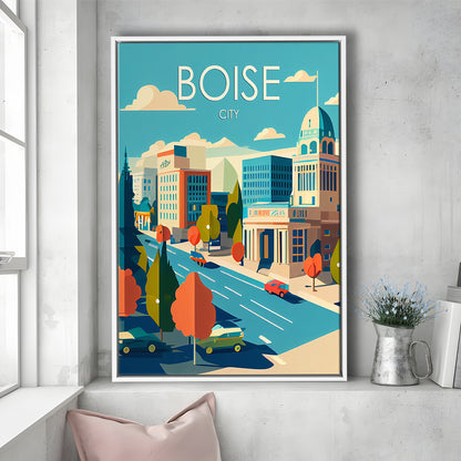 Boise City Retro Art Print, Boise City City Wall Art, Floating Framed Canvas Print, Framed Picture, Painting Canvas