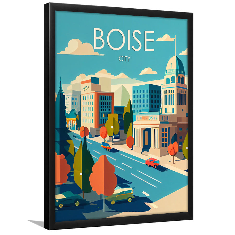 Boise City Retro Art Print, Boise City City Wall Art, Framed Art Print, Picture Framed, Painting Art