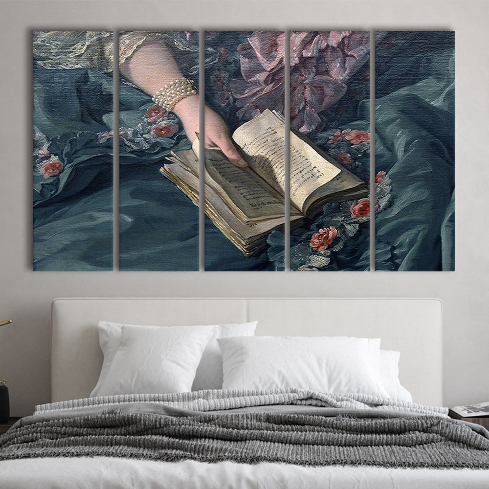 Book Reading Art Print, Altered Art, Bedroom Print, Pink Print Art, Multi Panels Canvas Print Wall Art