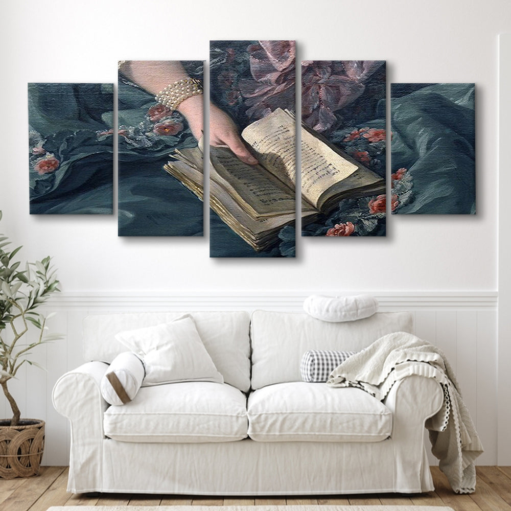 Book Reading Art Print, Altered Art, Bedroom Print, Pink Print Art, Mixed Panels Canvas Print Wall Art