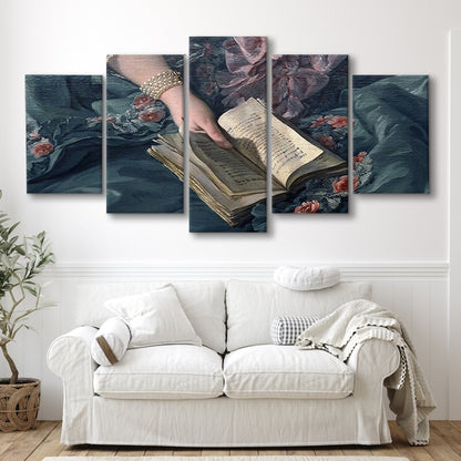 Book Reading Art Print, Altered Art, Bedroom Print, Pink Print Art, Mixed Panels Canvas Print Wall Art