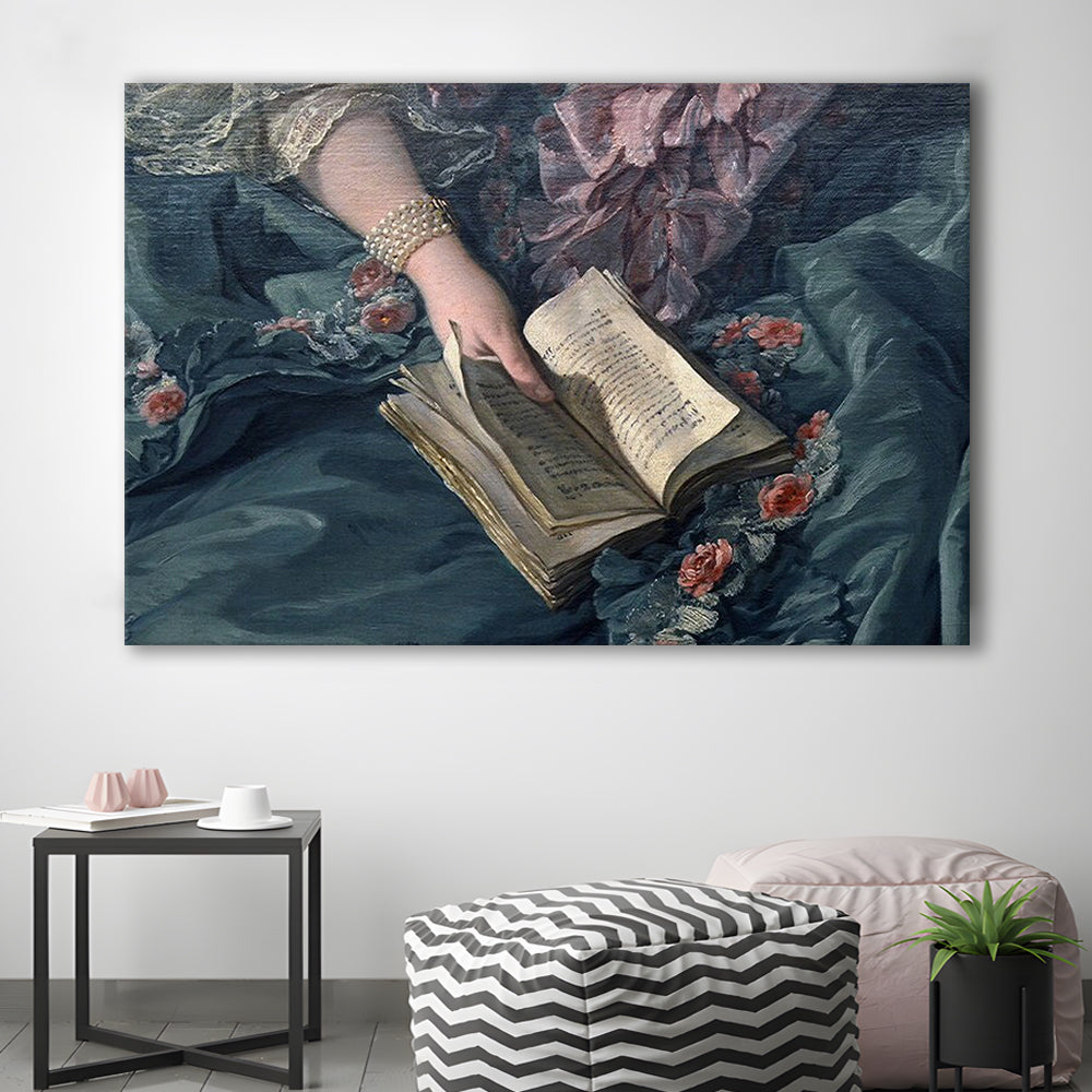 Book Reading Art Print, Altered Art, Bedroom Print, Pink Print Art, Canvas Print Wall Art Home Decor
