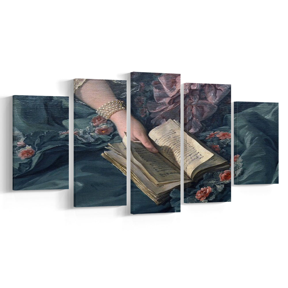 Book Reading Art Print, Altered Art, Bedroom Print, Pink Print Art, Mixed Panels Canvas Print Wall Art