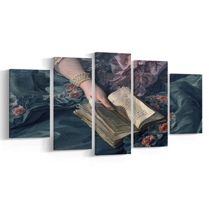 Book Reading Art Print, Altered Art, Bedroom Print, Pink Print Art, Mixed Panels Canvas Print Wall Art