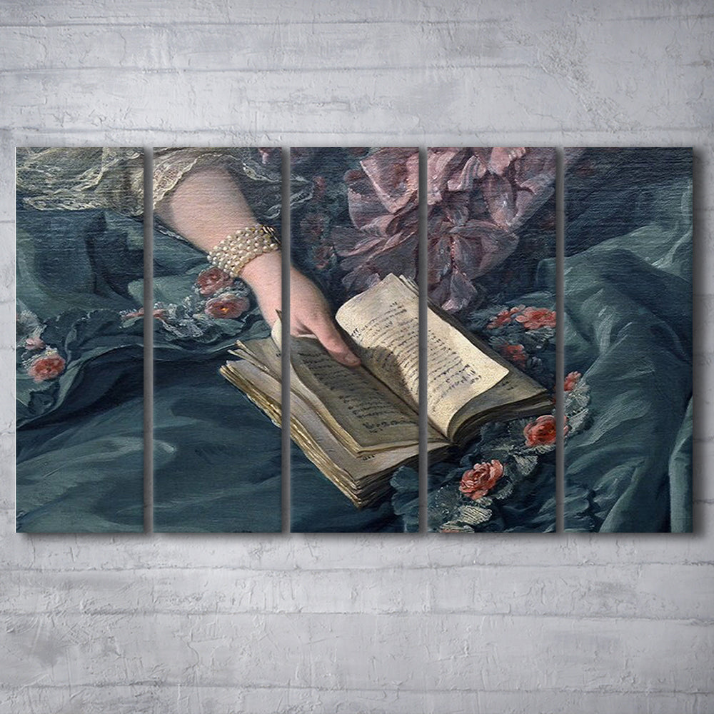Book Reading Art Print, Altered Art, Bedroom Print, Pink Print Art, Multi Panels Canvas Print Wall Art