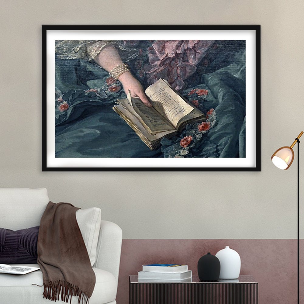 Book Reading Art Print, Altered Art, Bedroom Print, Pink Print Art, Framed Art Print White Border Wall Decor