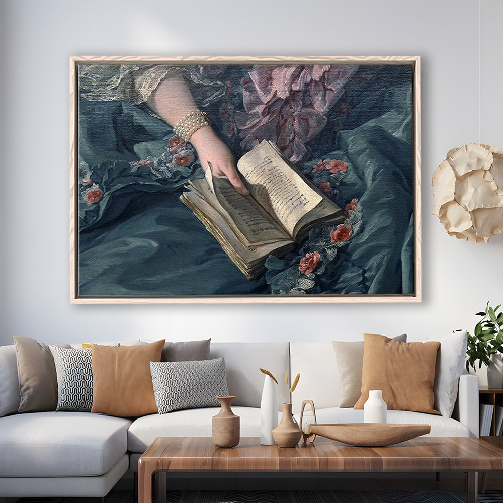 Book Reading Art Print, Altered Art, Bedroom Print, Pink Print Art, Floating Framed Canvas Print Wall Art