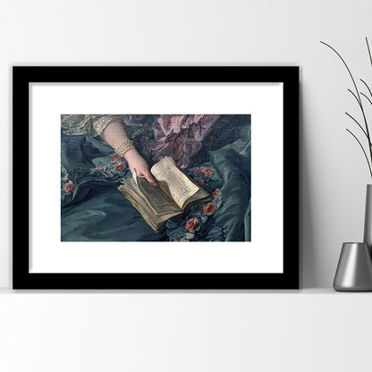 Book Reading Art Print, Altered Art, Bedroom Print, Pink Print Art, Framed Art Print White Border Wall Decor