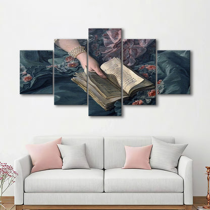 Book Reading Art Print, Altered Art, Bedroom Print, Pink Print Art, Mixed Panels Canvas Print Wall Art