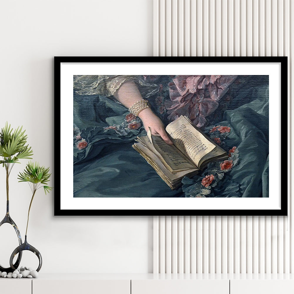 Book Reading Art Print, Altered Art, Bedroom Print, Pink Print Art, Framed Art Print White Border Wall Decor
