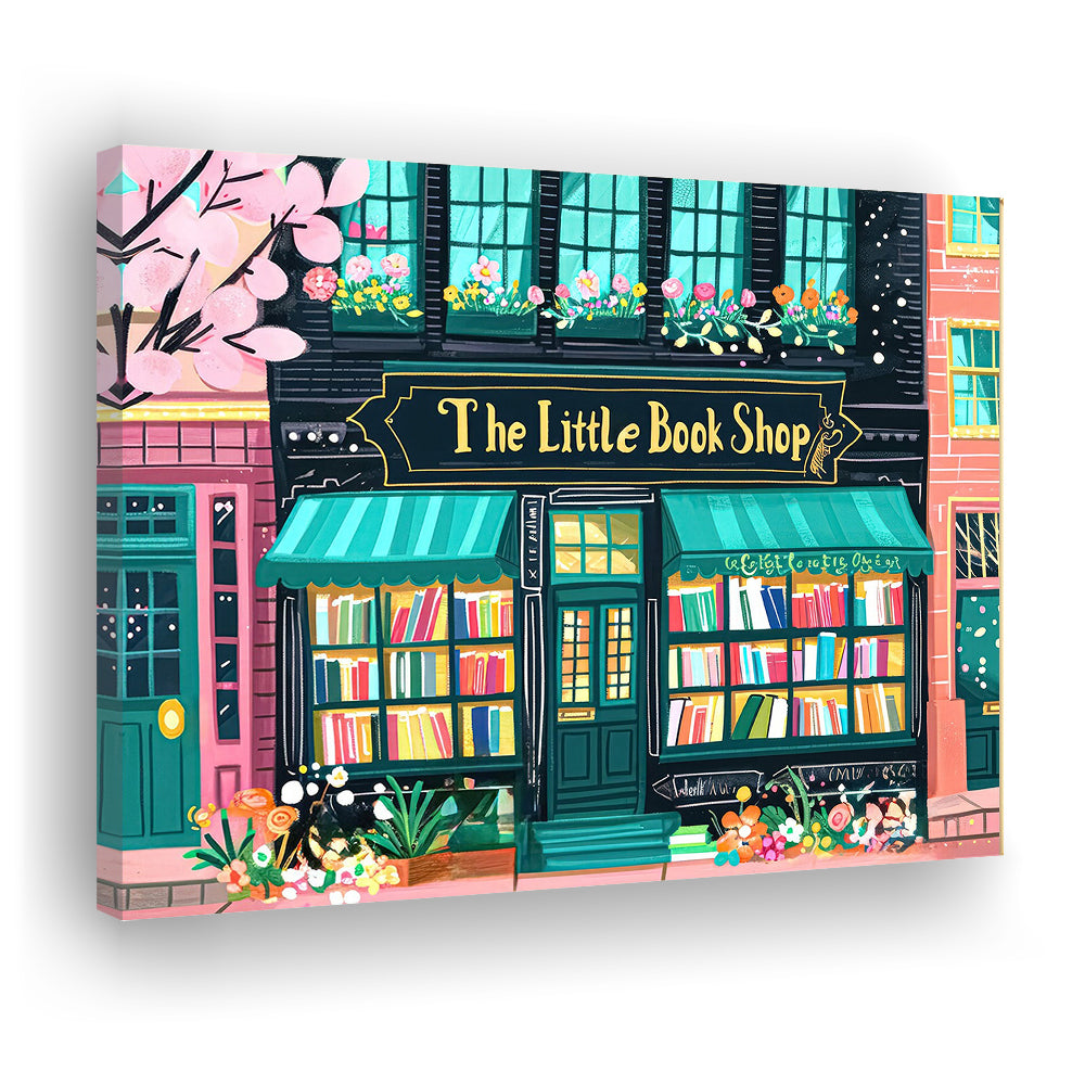 Bookshop Illustration Art Print The Little Book Shop Book Lovers, Canvas Print Wall Art, Wall Decor, Painting Canvas