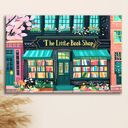 Bookshop Illustration Art Print The Little Book Shop Book Lovers, Canvas Print Wall Art, Wall Decor, Painting Canvas