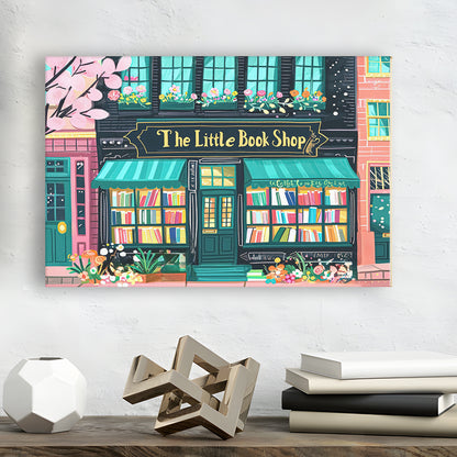 Bookshop Illustration Art Print The Little Book Shop Book Lovers, Canvas Print Wall Art, Wall Decor, Painting Canvas