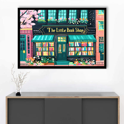 Bookshop Illustration Art Print The Little Book Shop Book Lovers, Framed Art Print Wall Decor, Picture Framed