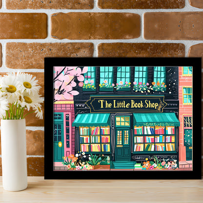 Bookshop Illustration Art Print The Little Book Shop Book Lovers, Framed Art Print Wall Decor, Picture Framed