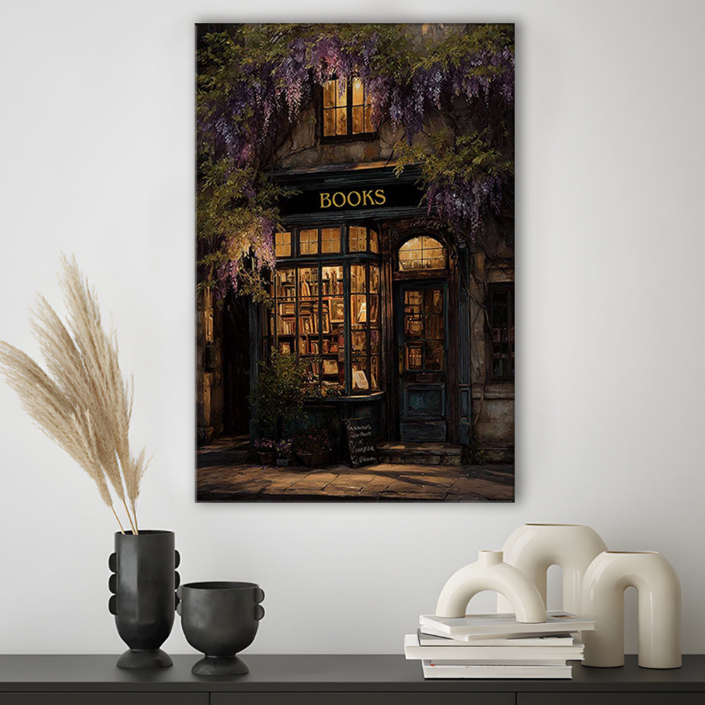 Bookstore Art Print, Library Wall Decor, Gift For Book Lover, Reading Nook, Moody Bookstore Art Print, Canvas Print, Canvas Decor