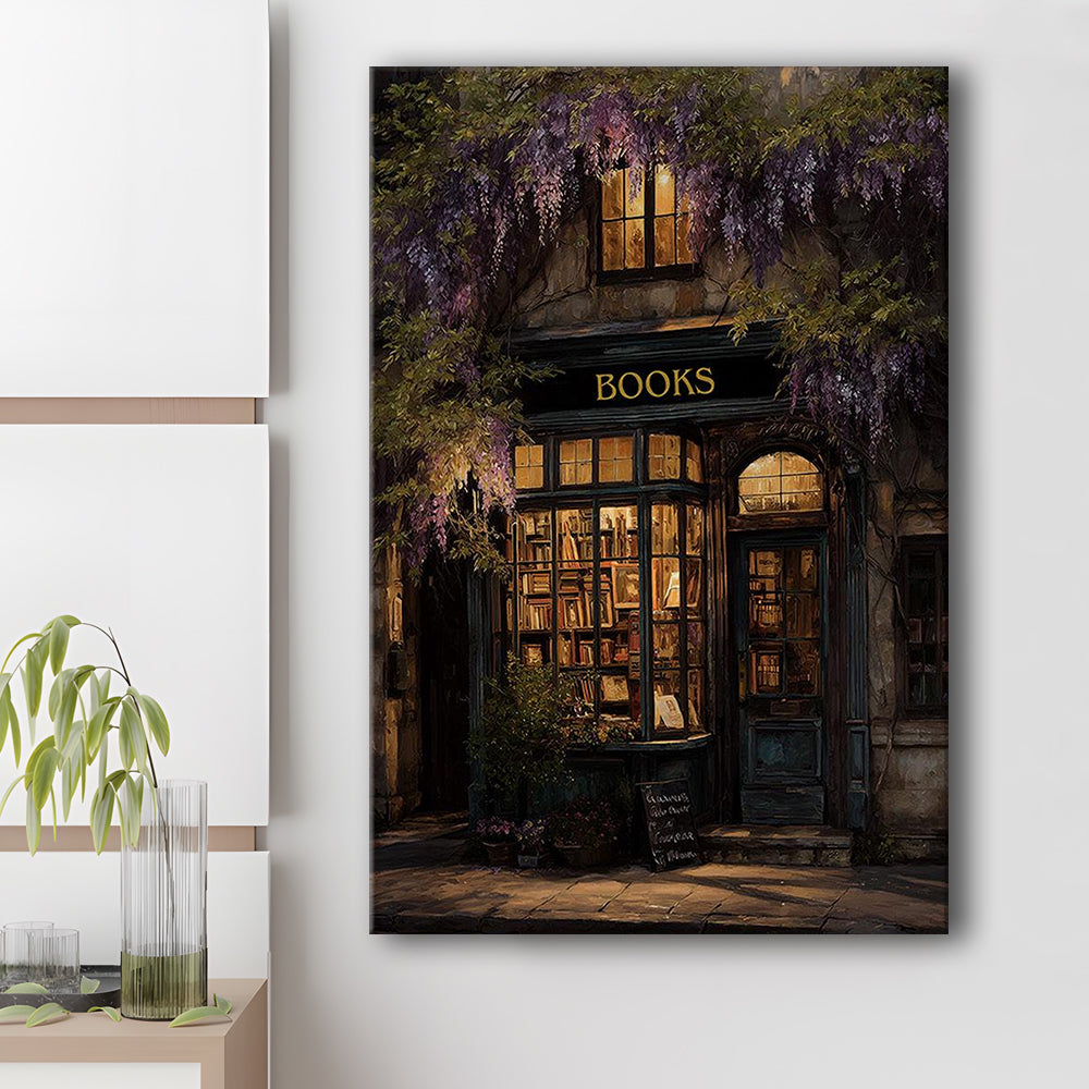 Bookstore Art Print, Library Wall Decor, Gift For Book Lover, Reading Nook, Moody Bookstore Art Print, Canvas Print, Canvas Decor