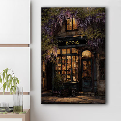 Bookstore Art Print, Library Wall Decor, Gift For Book Lover, Reading Nook, Moody Bookstore Art Print, Canvas Print, Canvas Decor