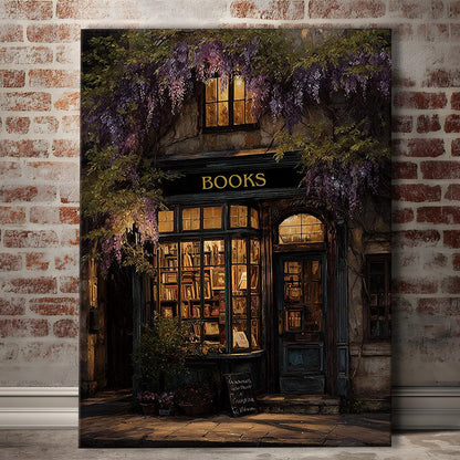 Bookstore Art Print, Library Wall Decor, Gift For Book Lover, Reading Nook, Moody Bookstore Art Print, Canvas Print, Canvas Decor
