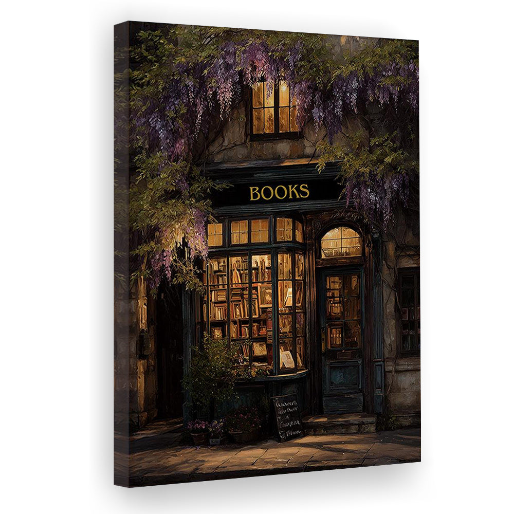 Bookstore Art Print, Library Wall Decor, Gift For Book Lover, Reading Nook, Moody Bookstore Art Print, Canvas Print, Canvas Decor