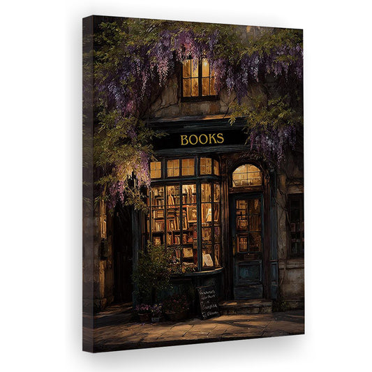 Bookstore Art Print, Library Wall Decor, Gift For Book Lover, Reading Nook, Moody Bookstore Art Print, Canvas Print, Canvas Decor