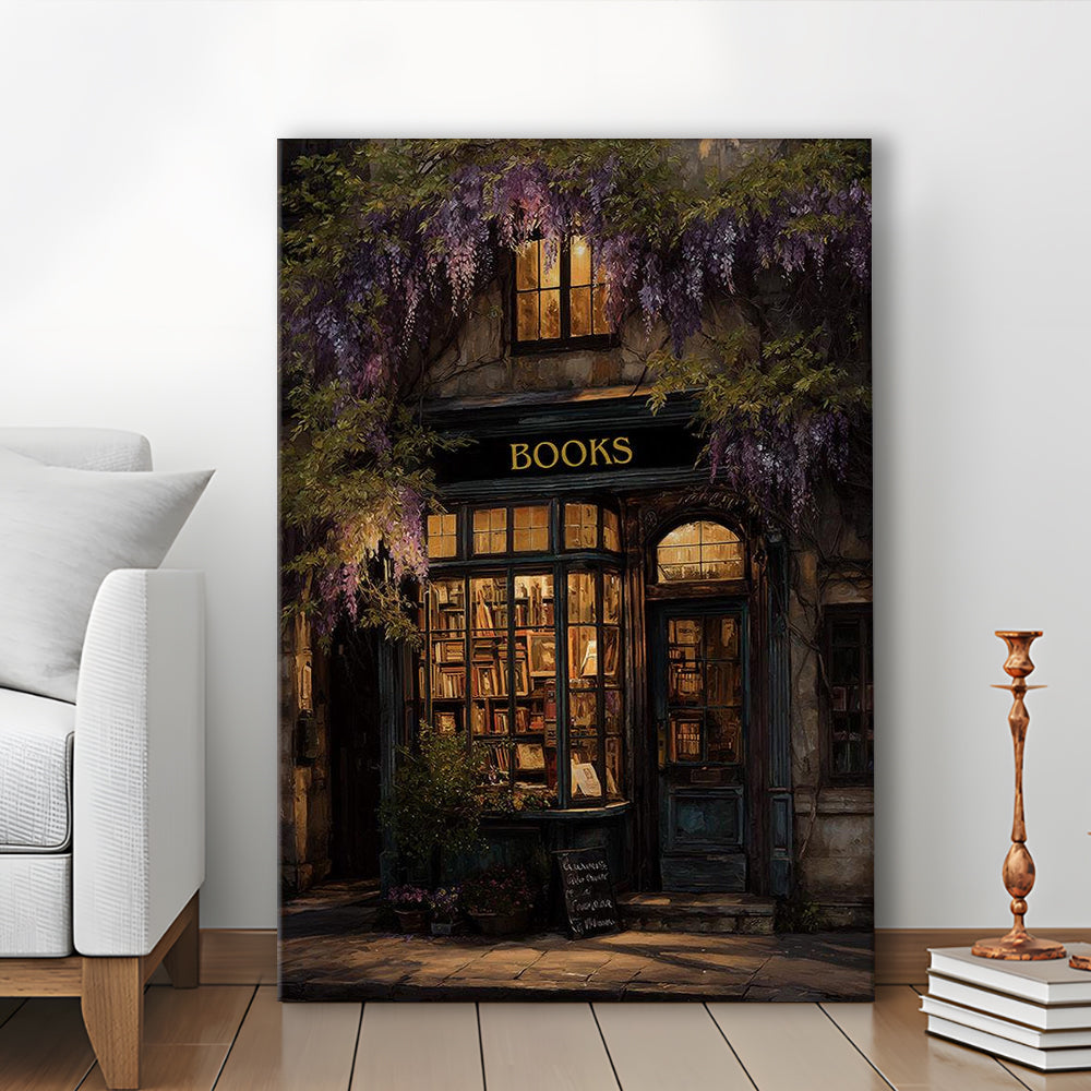 Bookstore Art Print, Library Wall Decor, Gift For Book Lover, Reading Nook, Moody Bookstore Art Print, Canvas Print, Canvas Decor