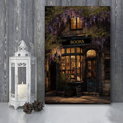 Bookstore Art Print, Library Wall Decor, Gift For Book Lover, Reading Nook, Moody Bookstore Art Print, Canvas Print, Canvas Decor