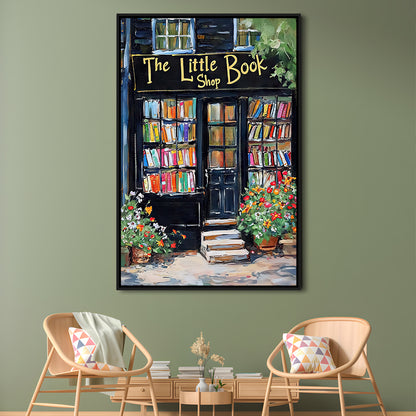 Bookstore Painting Art Print The Little Book Shop Book Lovers , Framed Canvas Print Wall Art, Floating Frame