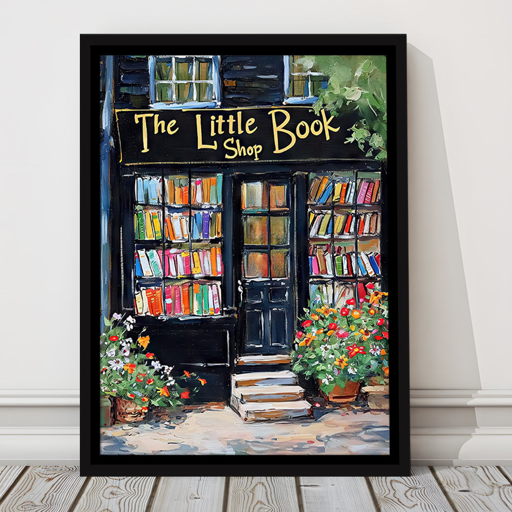 Bookstore Painting Art Print The Little Book Shop Book Lovers , Framed Canvas Print Wall Art, Floating Frame