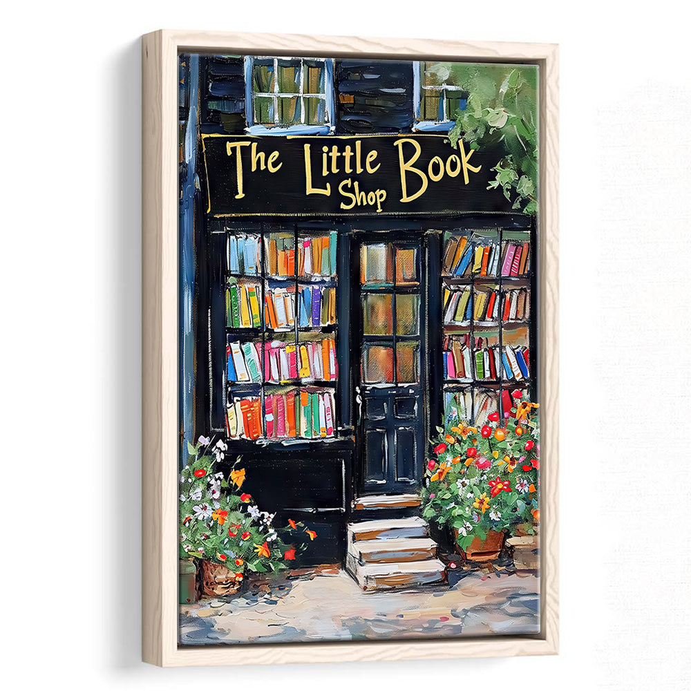 Bookstore Painting Art Print The Little Book Shop Book Lovers , Framed Canvas Print Wall Art, Floating Frame