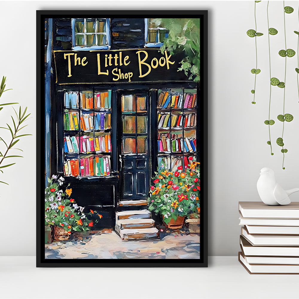 Bookstore Painting Art Print The Little Book Shop Book Lovers , Framed Canvas Print Wall Art, Floating Frame