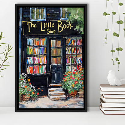 Bookstore Painting Art Print The Little Book Shop Book Lovers , Framed Canvas Print Wall Art, Floating Frame