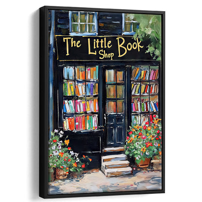 Bookstore Painting Art Print The Little Book Shop Book Lovers , Framed Canvas Print Wall Art, Floating Frame