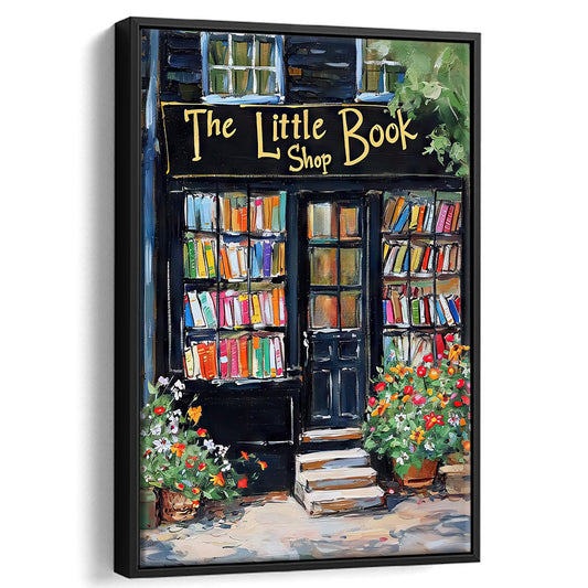 Bookstore Painting Art Print The Little Book Shop Book Lovers , Framed Canvas Print Wall Art, Floating Frame