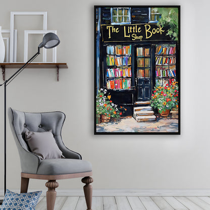Bookstore Painting Art Print The Little Book Shop Book Lovers , Framed Canvas Print Wall Art, Floating Frame
