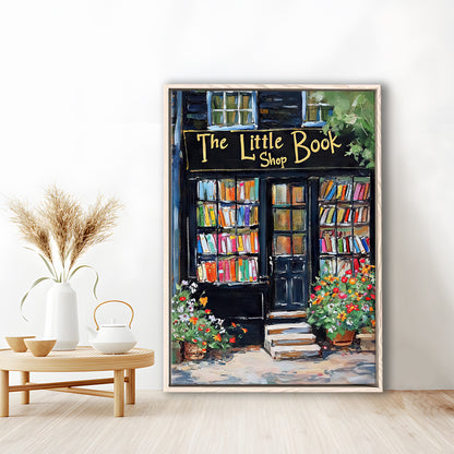 Bookstore Painting Art Print The Little Book Shop Book Lovers , Framed Canvas Print Wall Art, Floating Frame